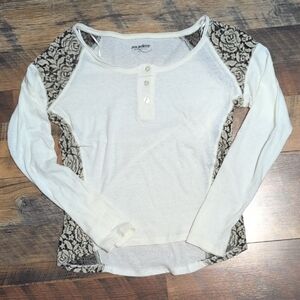 Joe Boxer Black And White Floral Long Sleeve Top